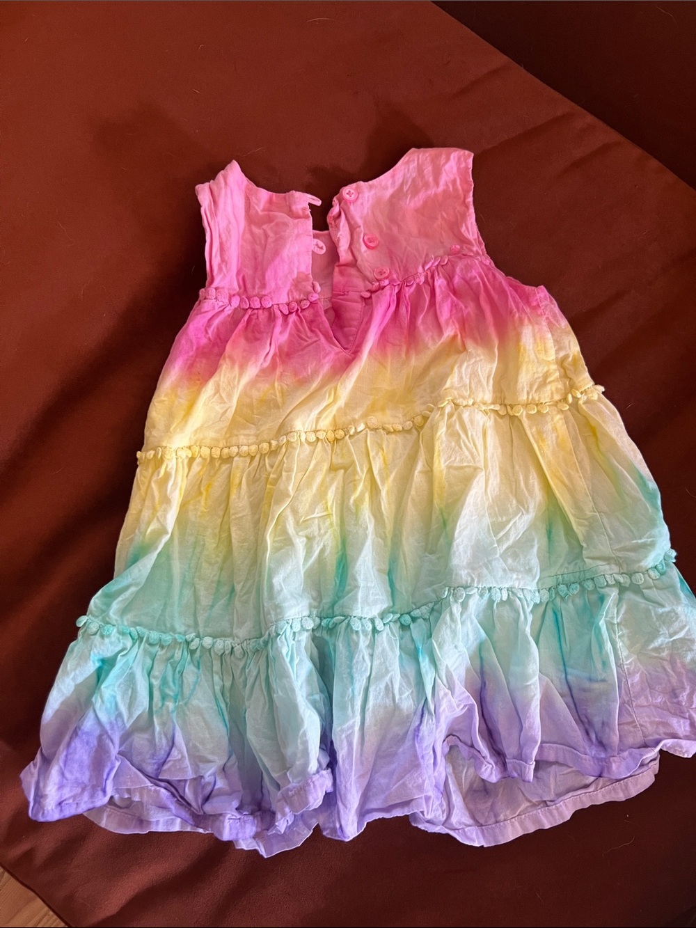Rainbow Ombre Tiered Pom-Trim Sundress